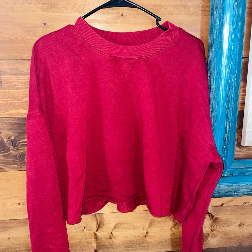 Crop red crew neck sweater
